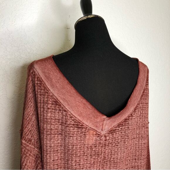 We the Free wash out maroon waffle knit balloon sleeve top size Extra Small XS - Picture 10 of 14